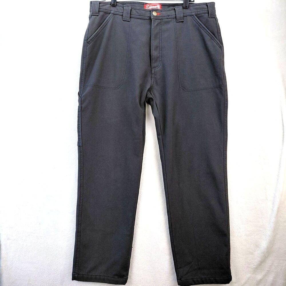 Coleman Flannel Lined Pants Mens 36x32 Black Red Plaid Work Outdoor Carpenter